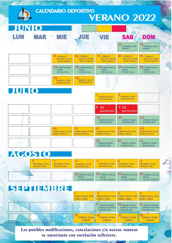 CALENDARIO ACTIVIDADES DEPORTIVAS VERANO 2022