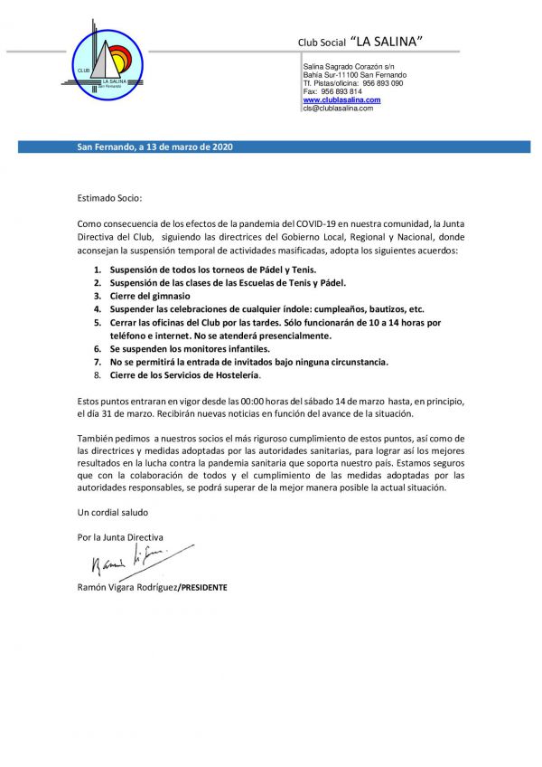 AVISO IMPORTANTE CORONAVIRUS