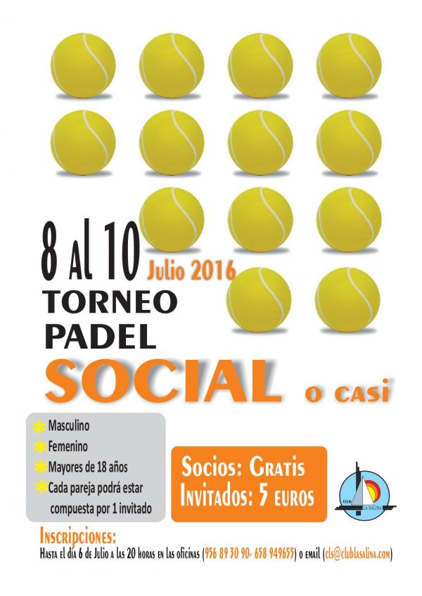 CUADROS Y HORARIOS TORNEO PADEL SOCIAL O CASI 2016