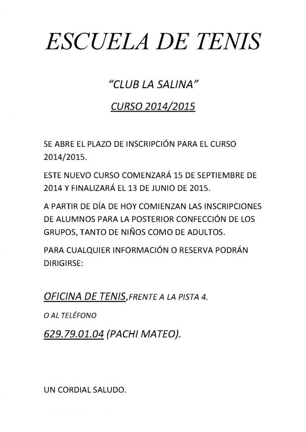 ESCUELA DE TENIS 2014-2015