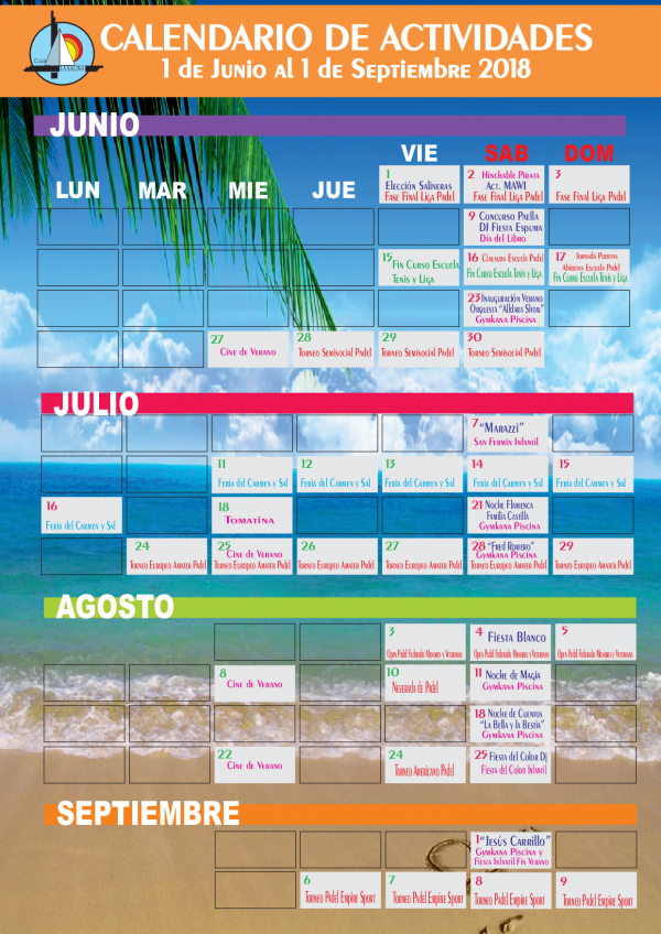 PLANNING DE FIESTAS Y ACTIVIDADES VERANO 2018