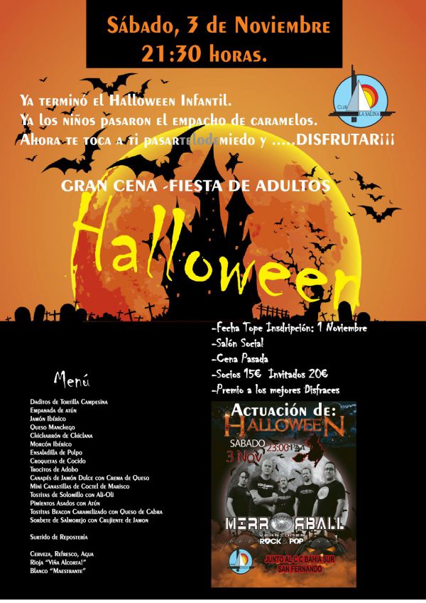 HALLOWEEN ADULTOS. 3 NOVIEMBRE. CENA FIESTA